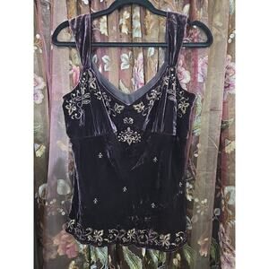 Ann Taylor Velvet Top Eggplant And Gold Sleeveless Size 8 New